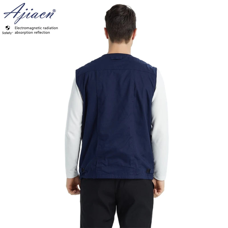 5G EMF-Abschirmweste, Strahlenschutz aus Silberfasergewebe, Anti-RFID-Weste mit mehreren Taschen, 99 % Abschirmwirkung