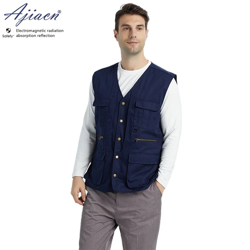 5G EMF-Abschirmweste, Strahlenschutz aus Silberfasergewebe, Anti-RFID-Weste mit mehreren Taschen, 99 % Abschirmwirkung