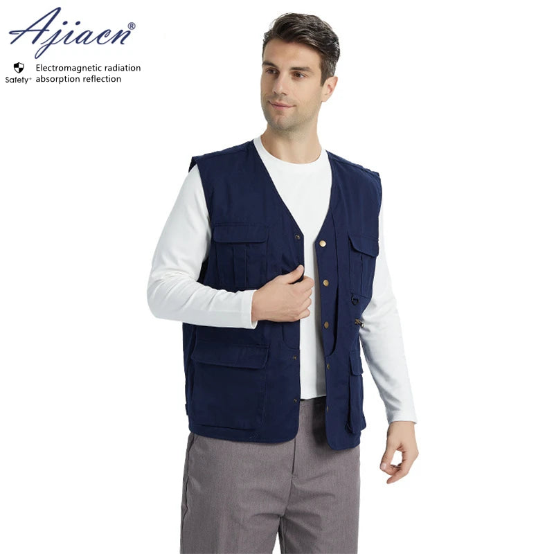 5G EMF-Abschirmweste, Strahlenschutz aus Silberfasergewebe, Anti-RFID-Weste mit mehreren Taschen, 99 % Abschirmwirkung