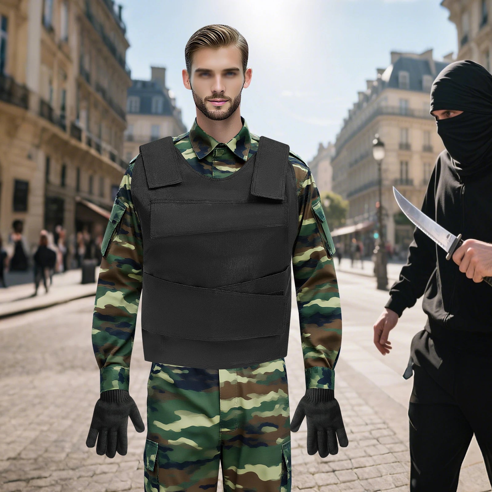 Anti-Stich-Weste aus hochem Manganstahl, verstellbar, taktische Schutzweste 600D, Airsoft-Weste für Sicherheitstraining, Outdoor-Aktivitäten