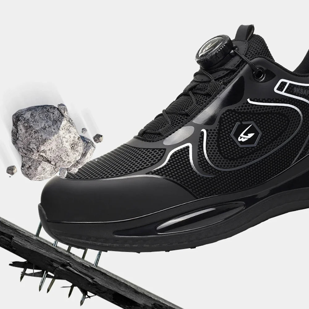 Arbeitsschuhe mit Drehschnalle, Herrengröße 37–46, Sicherheitsschuhe für Herren und Damen, Turnschuhe mit Stahlkappe, spitzenfrei, atmungsaktiv, weiche Arbeitsstiefel