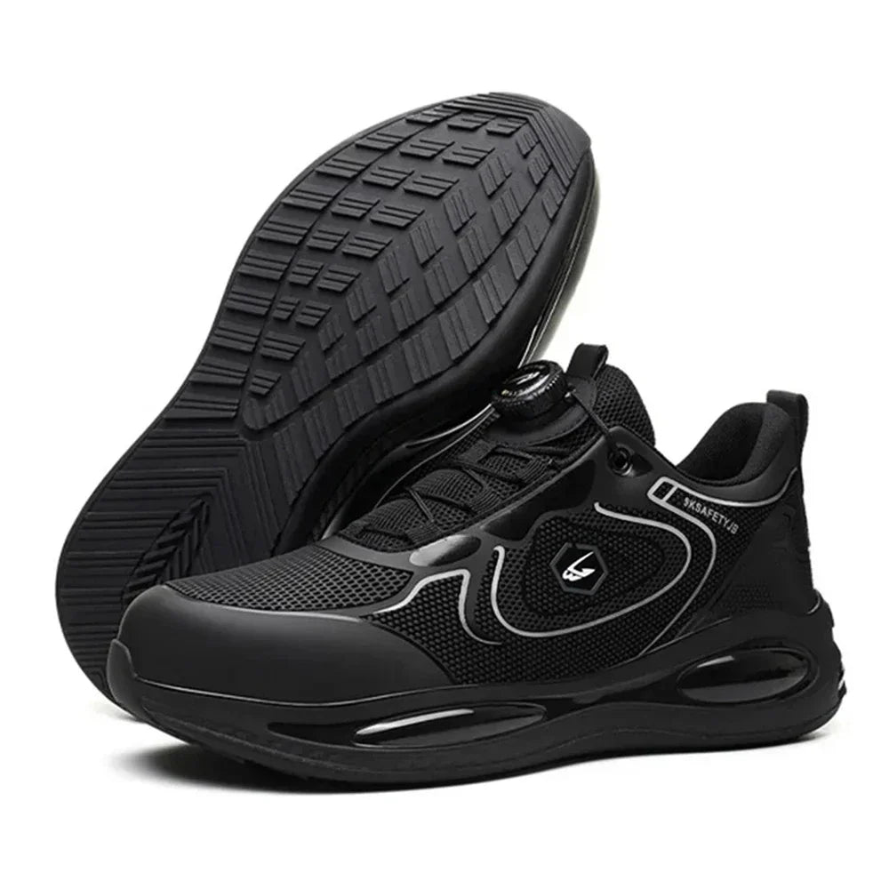 Arbeitsschuhe mit Drehschnalle, Herrengröße 37–46, Sicherheitsschuhe für Herren und Damen, Turnschuhe mit Stahlkappe, spitzenfrei, atmungsaktiv, weiche Arbeitsstiefel